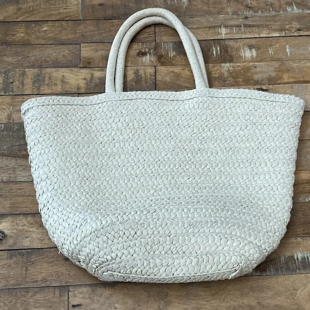 Gap Kids Paper Beach Tote Bag Handbag One Size Embroidered Floral Natural